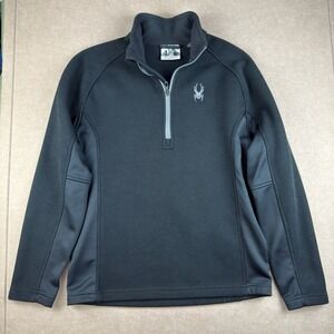 Spyder Pullover Men M Black Gray 1/4 Zip Waffle Knit‎ Fleece Lined Ski Outdoor